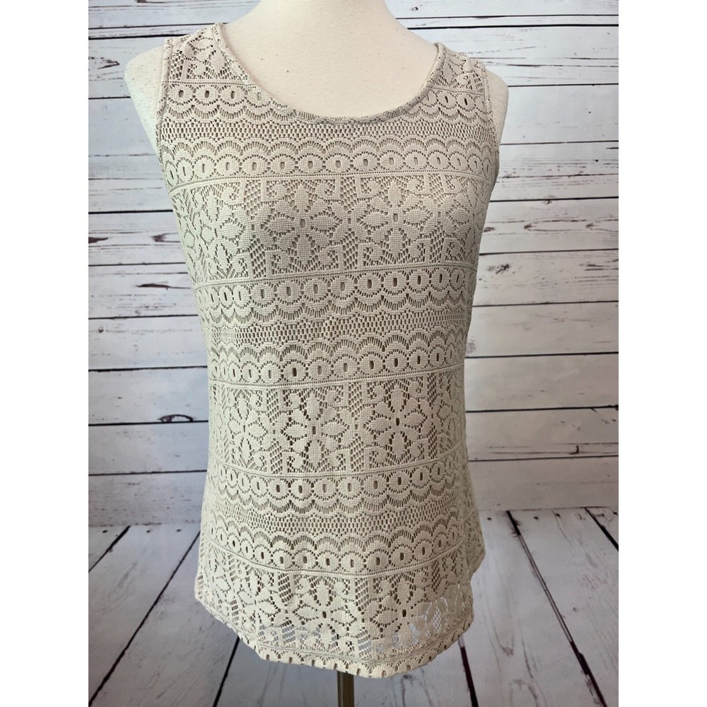 Susan Graver Lace Tank Top XXS Crochet Sleeveless Lined Blouse 2XS Y2K 90s 80s